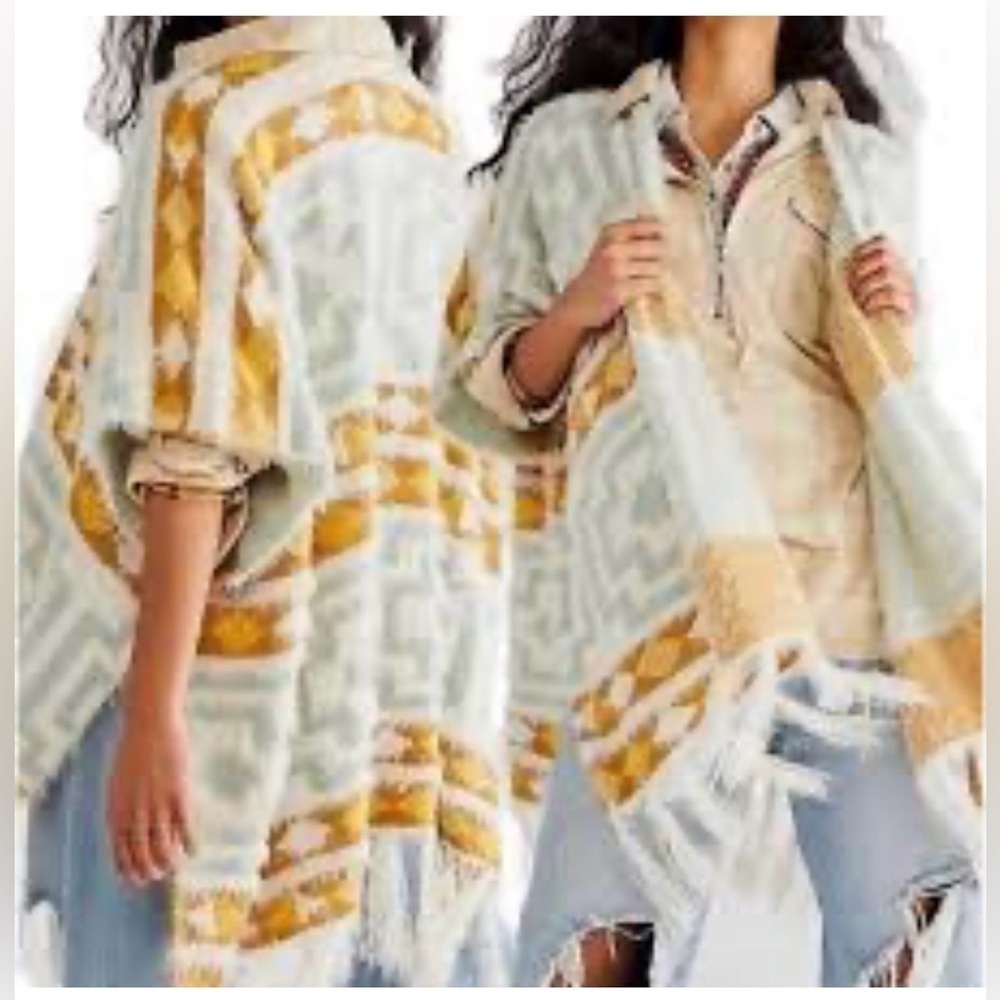 Free People Diamondback Cozy Kimono Poncho Geometric Aztec Soft Knit OS - Picture 2 of 7